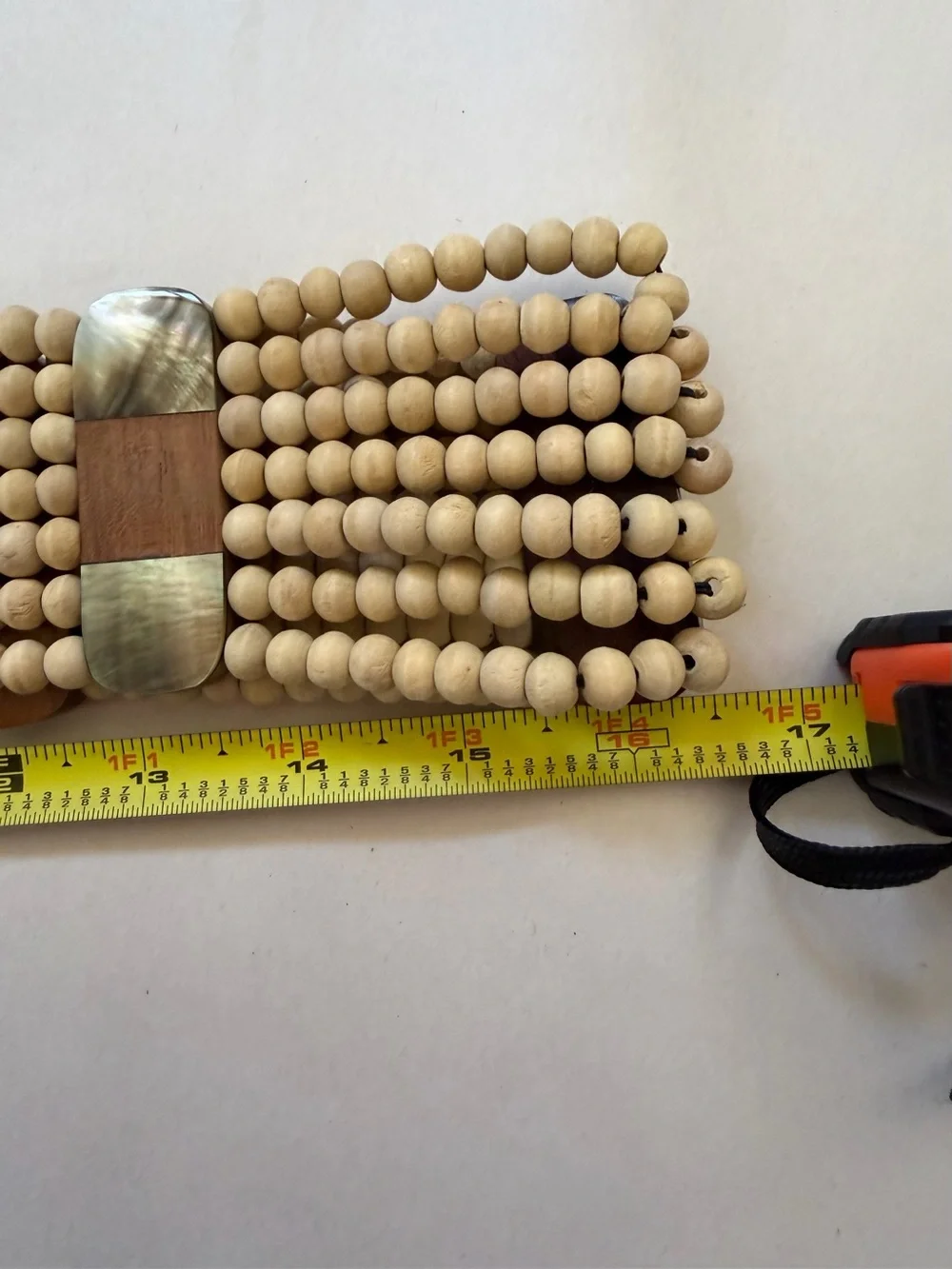 Wood Beaded Stretch Belt Wide Boho Natural Wood 32-33” Unmarked Statement